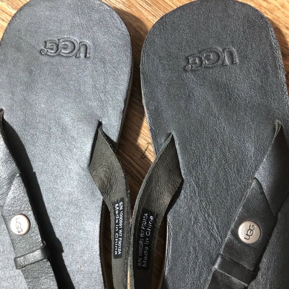 Ugg Leather Gray/Black Flip Flops Sandals Women’s Size 7 - Picture 2 of 5